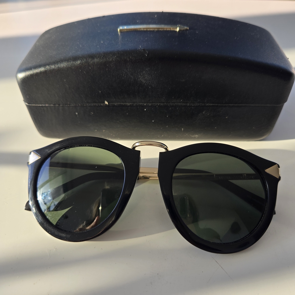 Karen Walker Black Sunglasses with Gold Accents